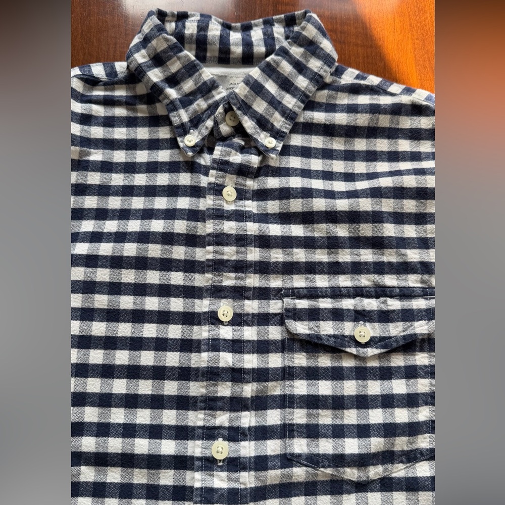 Jack Spade Navy and White Plaid Flannel Shirt Size Small